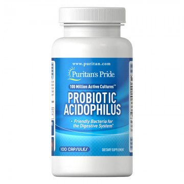 Probiotyk Acidophilus 100 mil. bakterie probiotyczne i wapń 100 kapsułek Puritan's Pride - 1