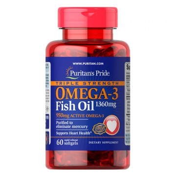 Olej Omega-3 potrójna siła 1360 mg 60 kapsułek Puritan's Pride - 1