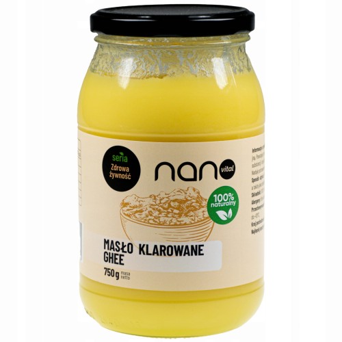 Opakowanie Nanovital Masło Klarowane Naturalne Ghee Bez Laktozy Keto 750 g.