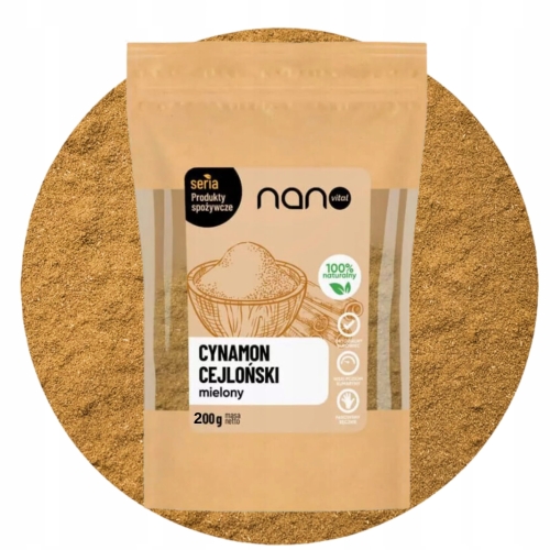 Opakowanie Cynamon Cejloński Mielony Oryginalny Nanovital Strunowy Doypack 200 g.