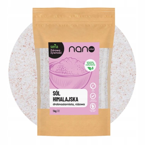 Różowa sól himalajska Nanovital 1 kg, naturalna sól drobnoziarnista spożywcza.