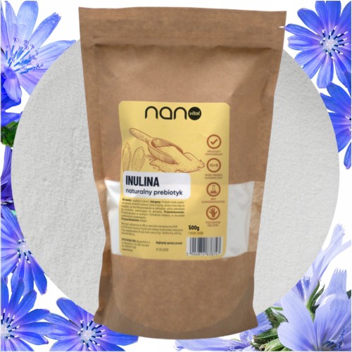 Naturalna inulina 500 g w proszku, zdrowy prebiotyk i błonnik w poręcznym opakowaniu.