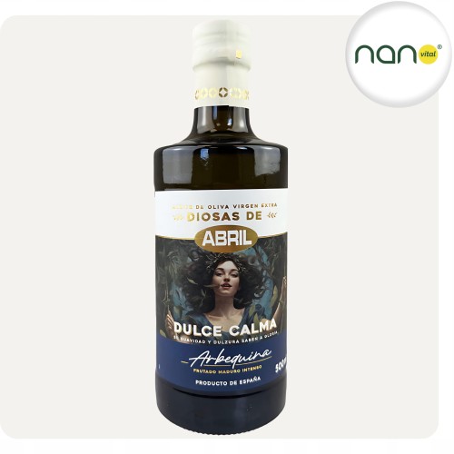 Hiszpańska oliwa z oliwek odmiany Arbequina 500 ml Diosas De Abril, butelka premium.