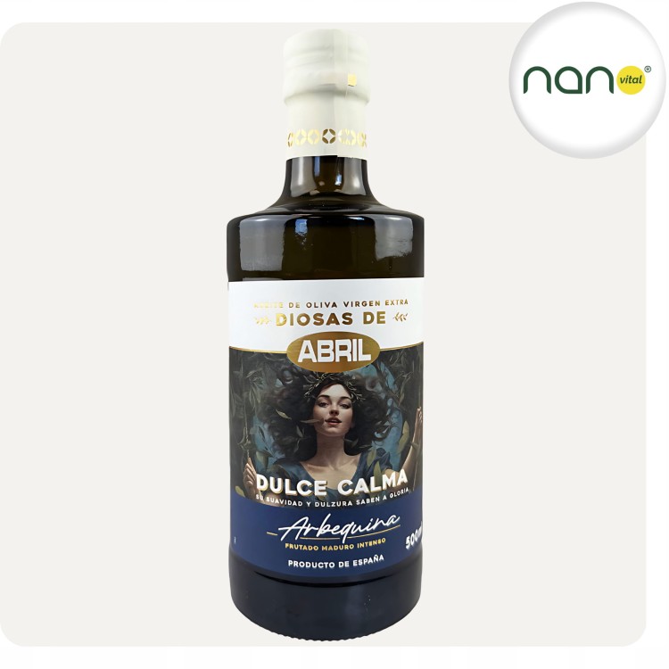 Hiszpańska oliwa z oliwek odmiany Arbequina 500 ml Diosas De Abril, butelka premium.