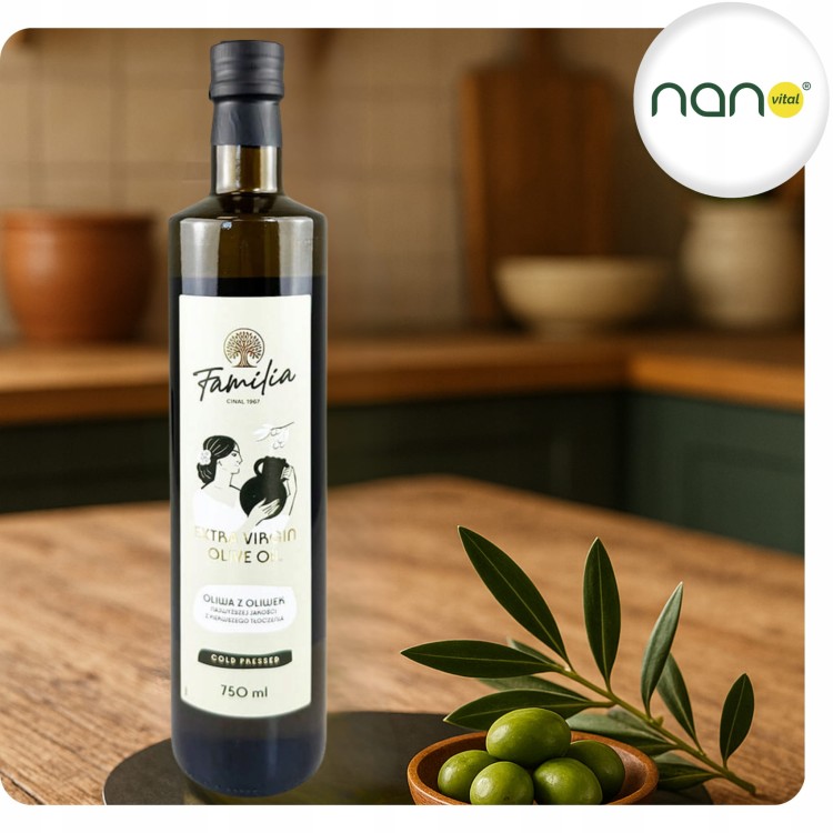 Oliwa z Oliwek Extra Virgin Familia 750 ml z Pierwszego Tłoczenia.