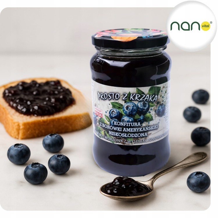 Dżem z Borówek Amerykańskich Naturalny Niskosłodzony 450g.
