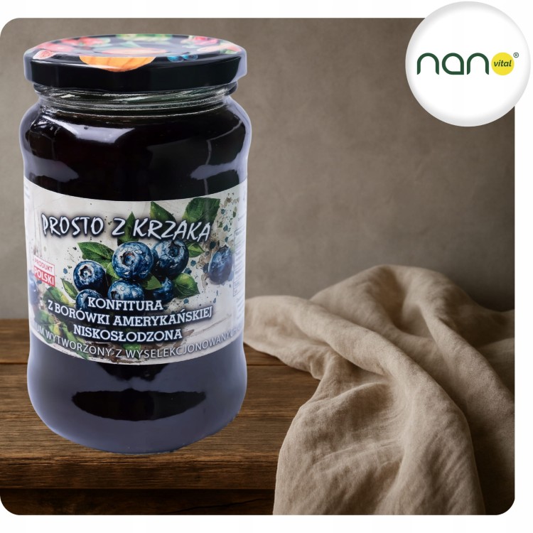 Dżem z Borówek Amerykańskich Naturalny Niskosłodzony 450g.