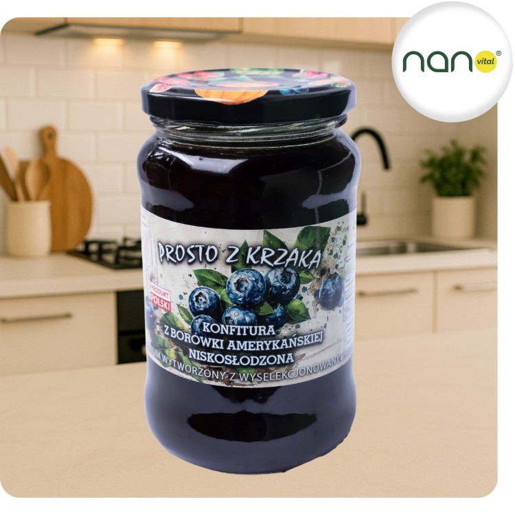 Dżem z Borówek Amerykańskich Naturalny Niskosłodzony 450g.