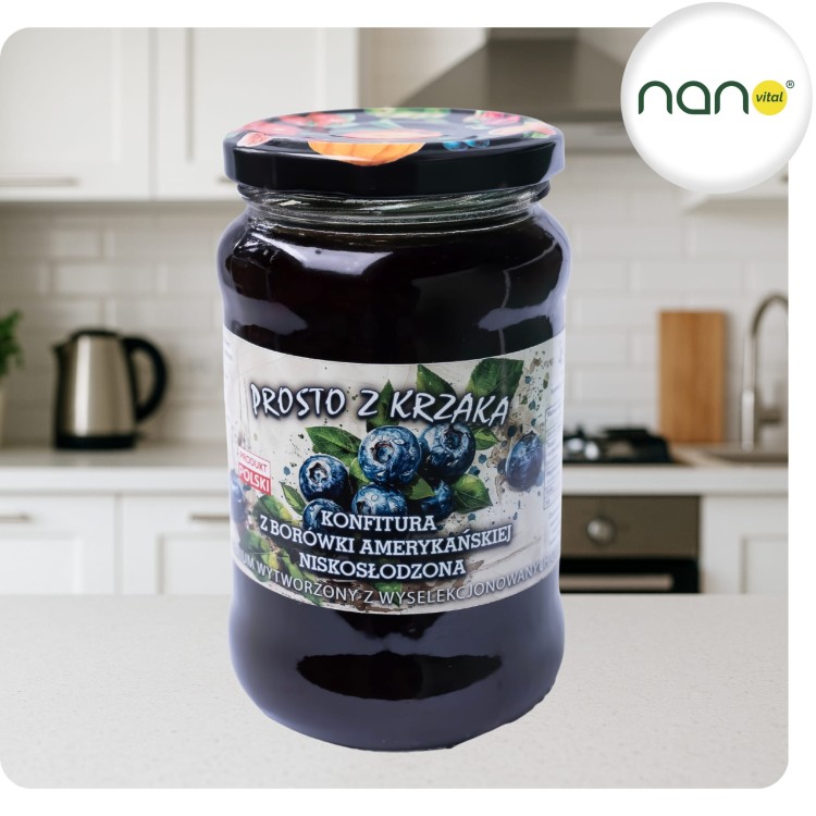 Dżem z Borówek Amerykańskich Naturalny Niskosłodzony 450g.
