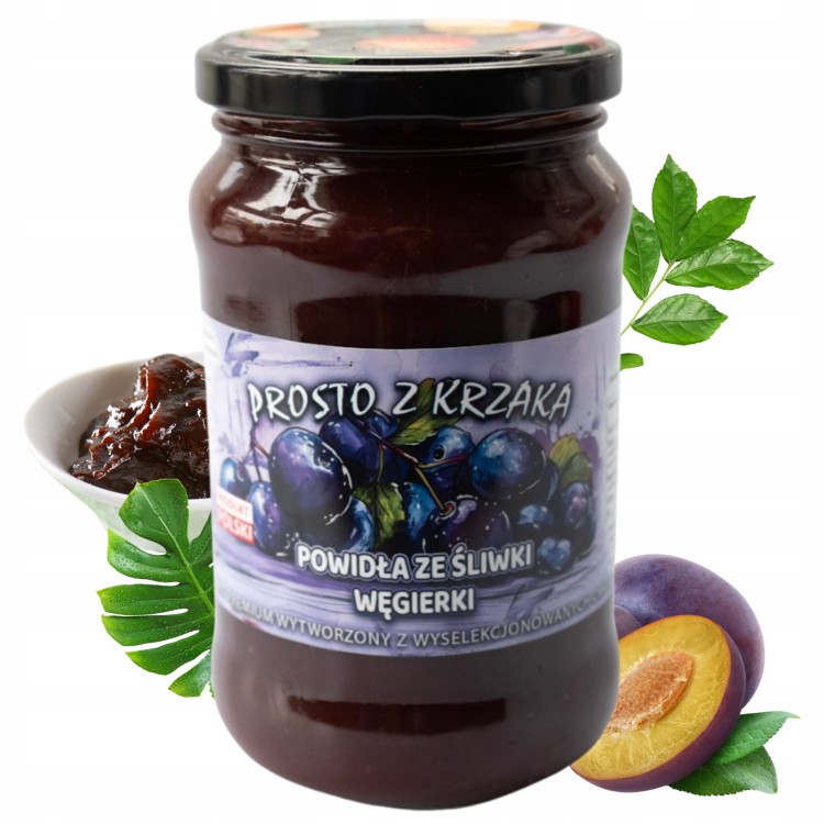 Opakowanie Konfitura Dżem z Śliwki Węgierki Niskosłodzona z Własnej Plantacji 450g.