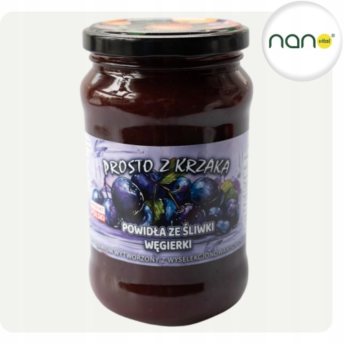 Niskosłodzony dżem ze śliwki węgierki 450g, konfitura z owoców z własnej plantacji, widoczny słoik.