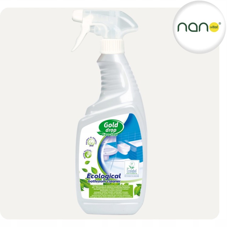 Biała butelka 750 ml ekologicznego płynu GOLD DROP ECO-LINE do mycia sanitariatów, z wyraźną etykietą.