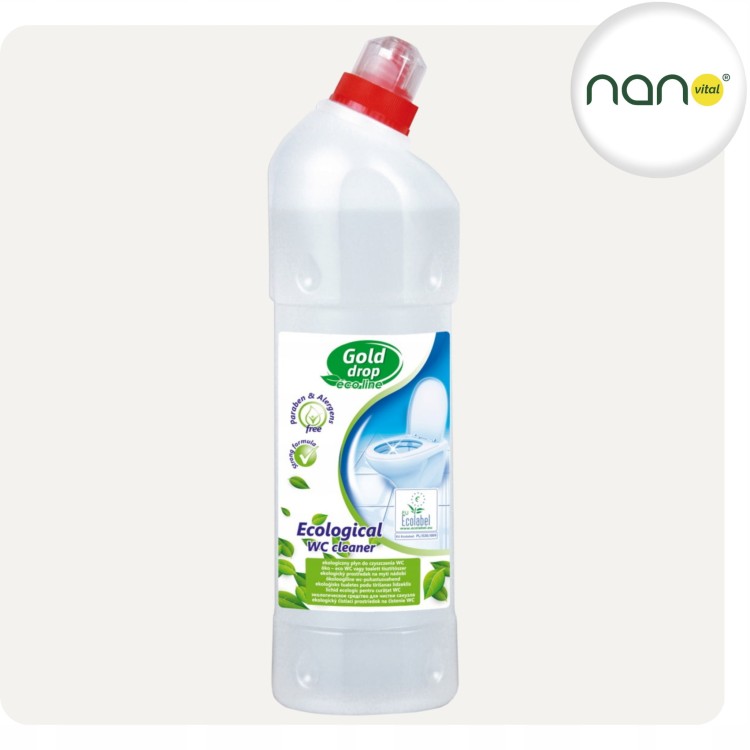Biało-zielona butelka 1 litr ekologicznego płynu do czyszczenia WC Eco Line, z wyraźną etykietą.