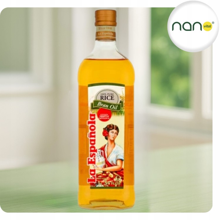butelka 500 ml Oleju Ryżowego Rafinowanego La Espanola, idealnego do smażenia, z wyraźną etykietą.