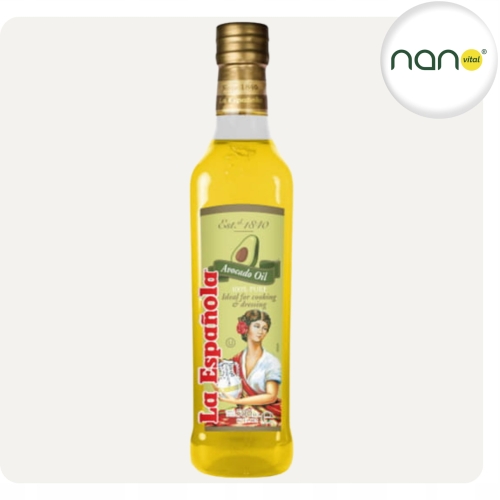Rafinowany olej z awokado marki La Espanola 250 ml, idealny do smażenia w wysokich temperaturach.
