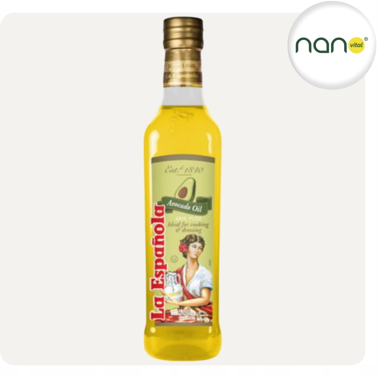 Rafinowany olej z awokado marki La Espanola 250 ml, idealny do smażenia w wysokich temperaturach.