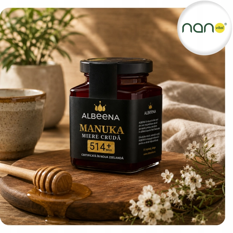 Słoik surowego miodu Manuka MGO 514+ o gramaturze 200g, certyfikowany produkt z Nowej Zelandii.