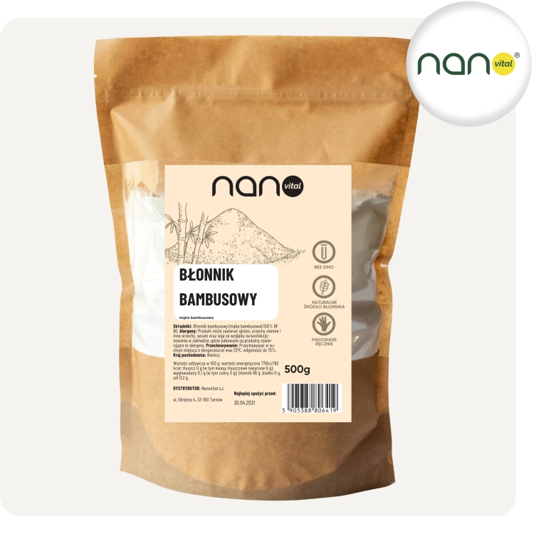 Mąka bambusowa 500 g, naturalny błonnik bezglutenowy do pieczenia keto.