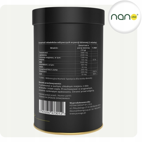 Opakowanie 300 g proszku Collagen Sport marki PureAge, 30 porcji suplementu diety dla osób aktywnych.
