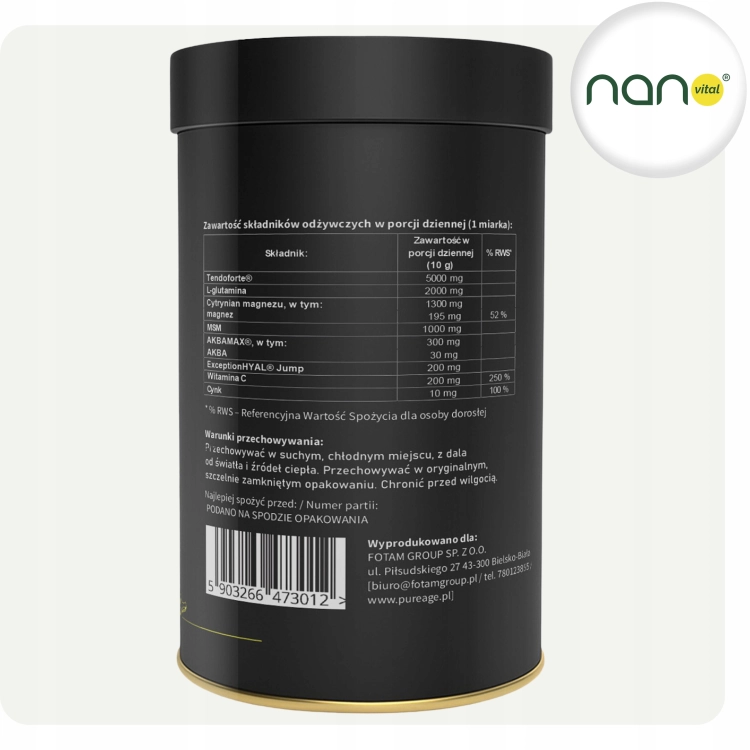 Opakowanie 300 g proszku Collagen Sport marki PureAge, 30 porcji suplementu diety dla osób aktywnych.