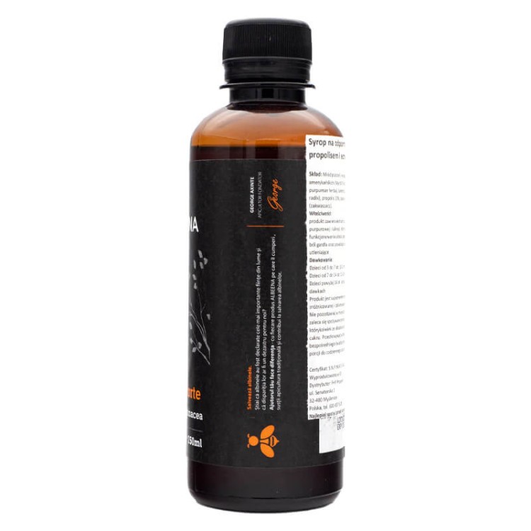 Naturalny syrop dla dzieci Albeena 250 ml, wspierający silną odporność, widoczna butelka