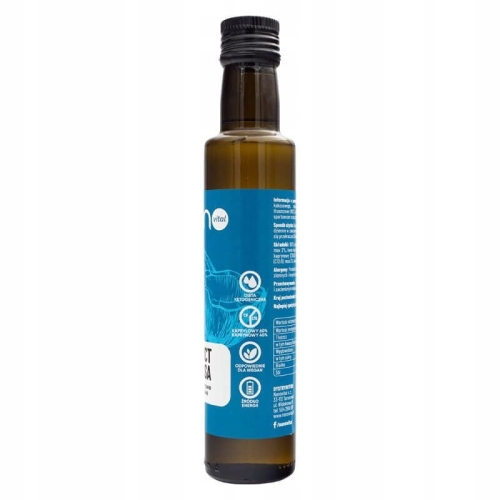 Olej MCT C8 i C10 Nanovital z kokosa 250 ml, do diety keto, na energię i zdrowe tłuszcze, widoczna butelka.