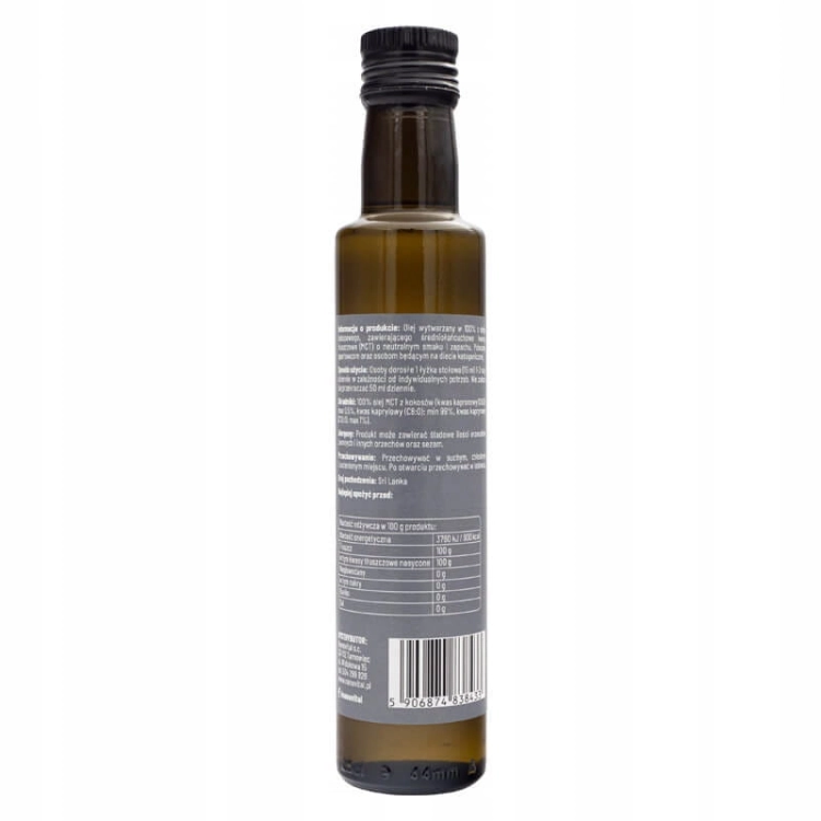 olej MCT C8 Nanovital z kokosa 250 ml, idealny do diety keto, widoczna butelka.