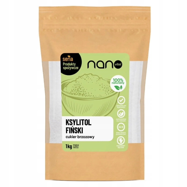 Opakowanie Ksylitol Naturalny Fiński Cukier Brzozowy Nanovital 1 kg.